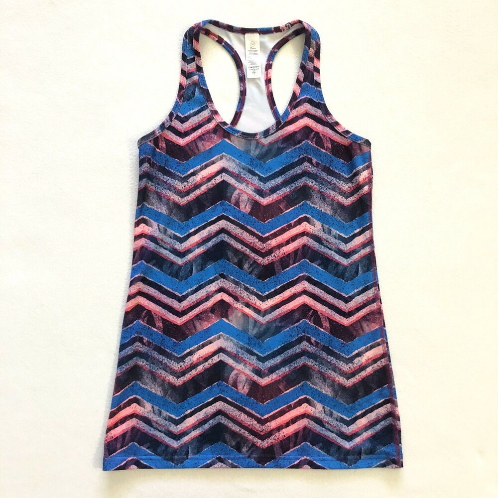 Ivivva KeepUrCool Racer Racerback Tank Pink Blue Zig Zag Print Lululemon Girl 14